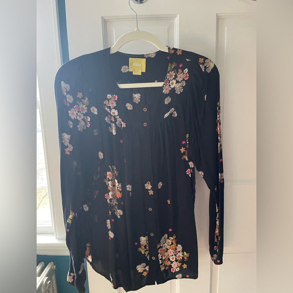 Maeve black floral long sleeve, size L